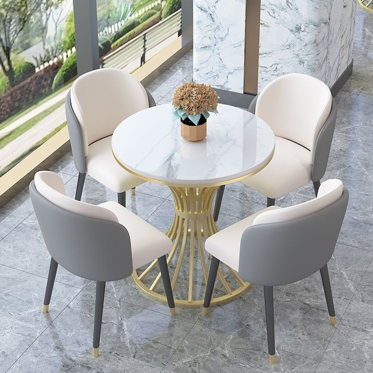 Simple Style Home Sintered Stone Dining Table Round Shape Table with Metallic Pedestal Base