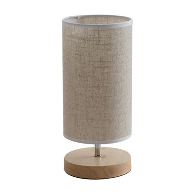 Round/Square Fabric Nightstand Light Nordic 1 Bulb Flaxen Table Lamp with Black/Wood Base for Bedroom