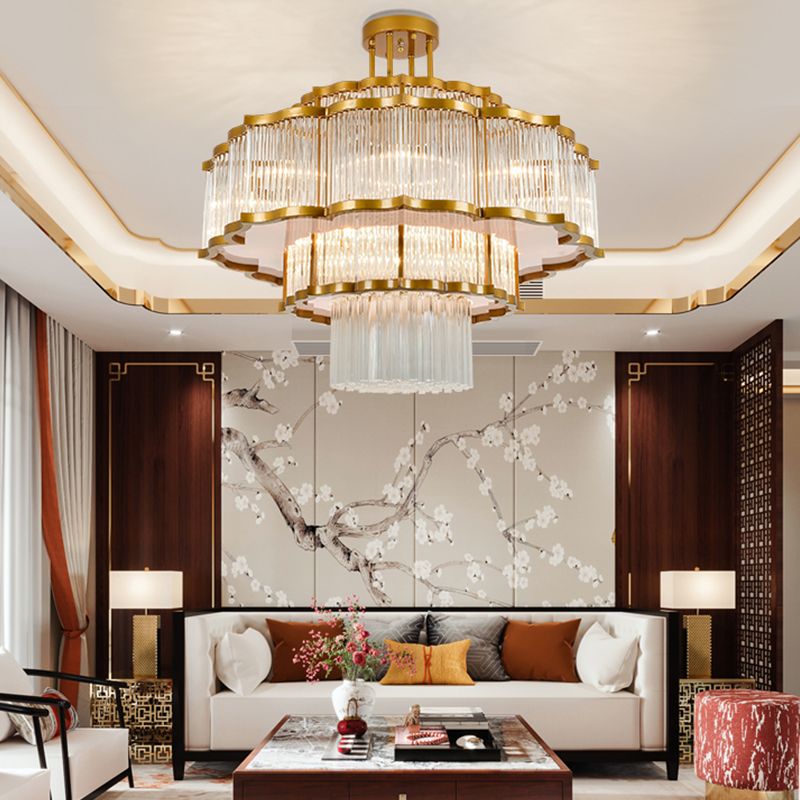 Lámpara de lámpara de montaje semi de metal dorado salas de estar tradicionales lámparas semi descargas con sombra de vidrio