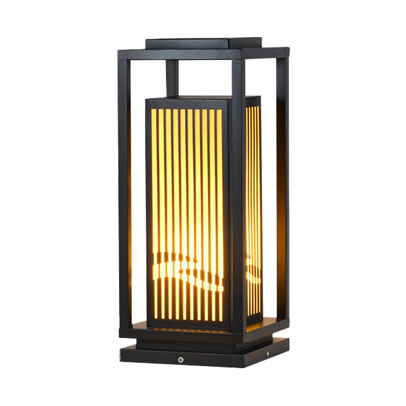 Rectangular Solar Pillar Lamp Modern Black Waterproof Light for Courtyard