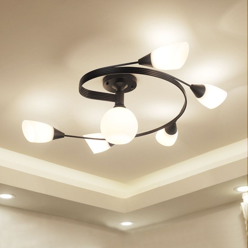 Twirled Glass Semi Flush Mount Black Traditional Multi Lights Ceiling Light for Living Room