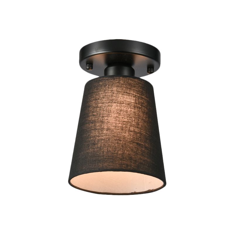 Small Horn Bedroom Semi Flush Light Fabric Single Minimalist Ceiling Mount Lamp in Black/White
