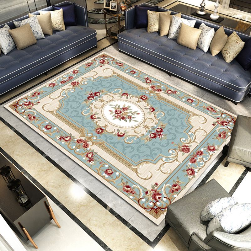 European Living Room Rug Simple Medallion Print Carpet Polyester Rug with Non-Slip Backing