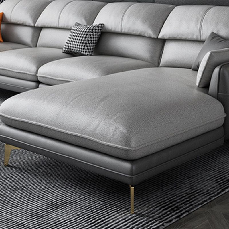 Pillow Top Arm Faux Leather Sofa and Chaise L-Shape Sectional with Storage for Apartment