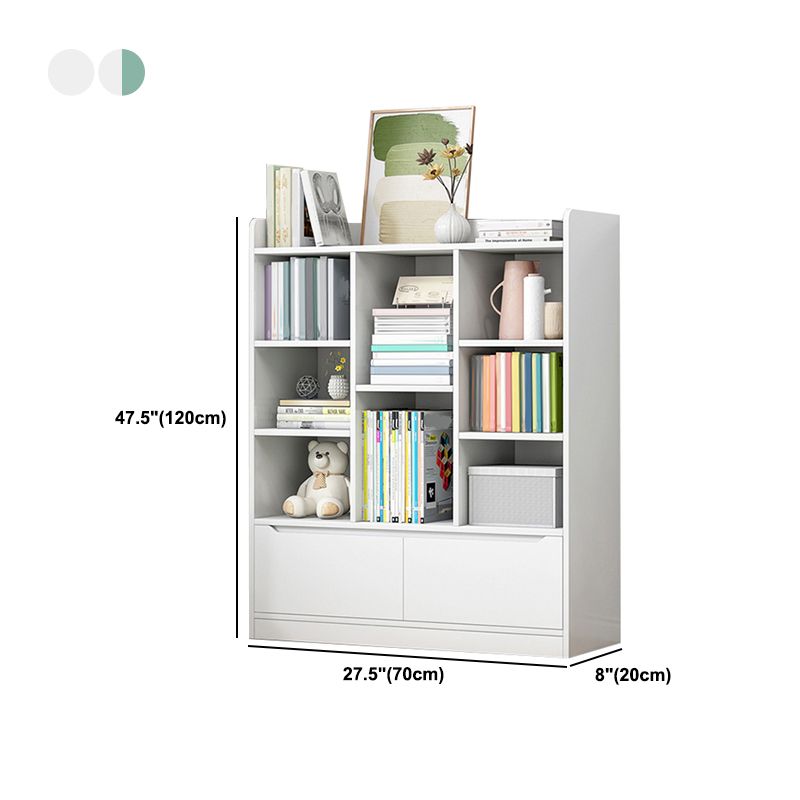 Wooden Bookcase 8" D Closed Back Bookshelf with Doors for Living Room