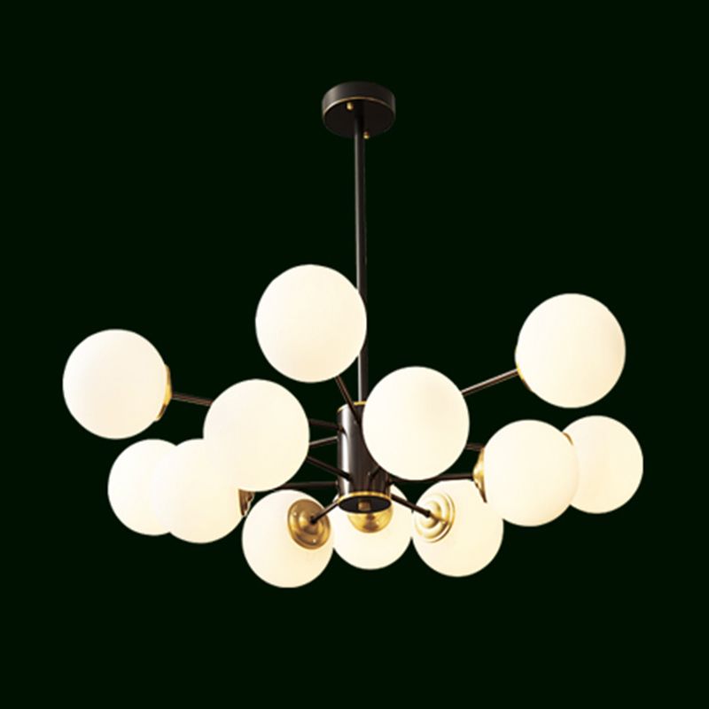 Copper Chandelier Lighting Multi-Head Hanging Light Fixtures with White Glass Shade