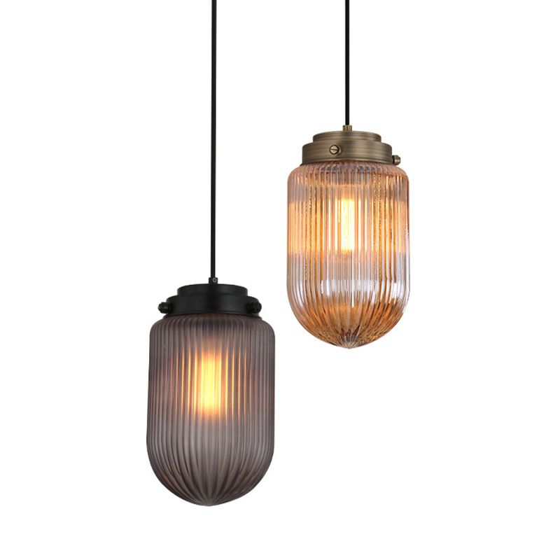 Rippenglas ovaler Anhängerlampe postmoderne 1-Licht-Deckenleuchte für Esszimmer
