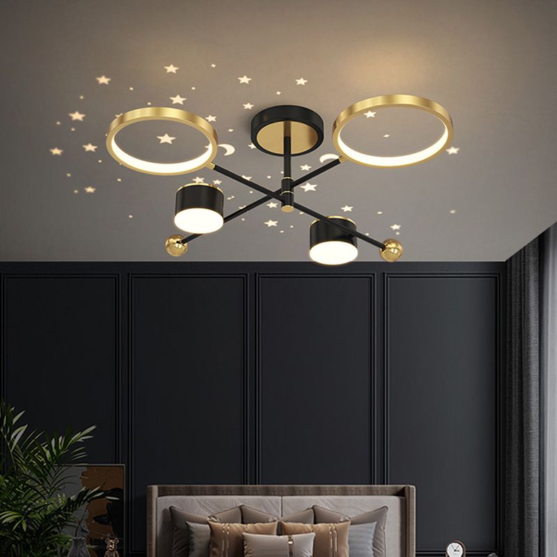 Postmodern Metal Hanging Lights Multi Lights Gold and Black Chandelier for Living Room