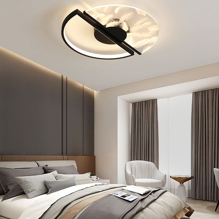 Modern Creative LED Feather Flush Mount Aluminium Circular Ceiling Fixture with Acrylic Shade