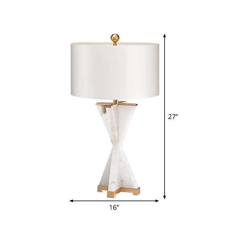 Cylinder Study Lamp Modernism Fabric 16"/16.5" Wide 1 Bulb White Reading Light for Bedside