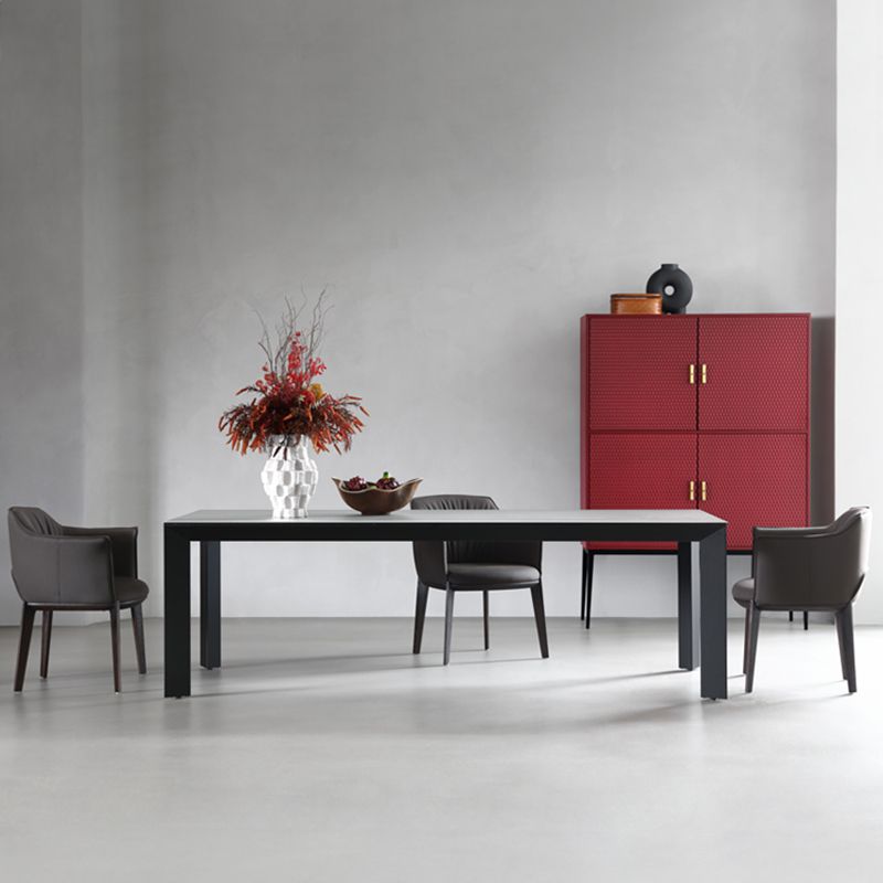 Modern Dinning Table Gray Stone Rectangle Dining Table for Kitchen