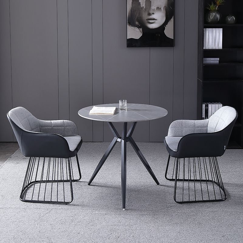 Modern Style Sintered Stone Dining Set with Round Shape Dinette Set with 3 Legs Base