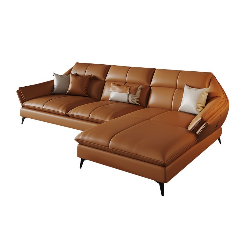 Contemporary Sectional Sofa Orange Genuine Leather Sectional