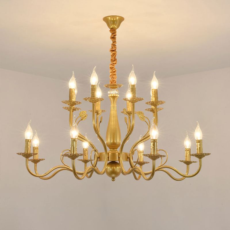Gold 6/12/16 Lights Chandelier Light Fixture Traditional Metal Swooping Arm Pendant Lamp for Living Room