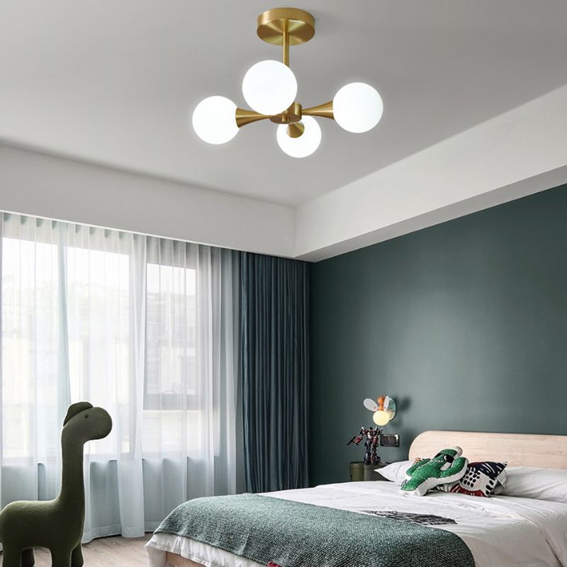 Contemporary Sphere Flush Light Fixture Glass Flush Mount Ceiling Fixture in Gold