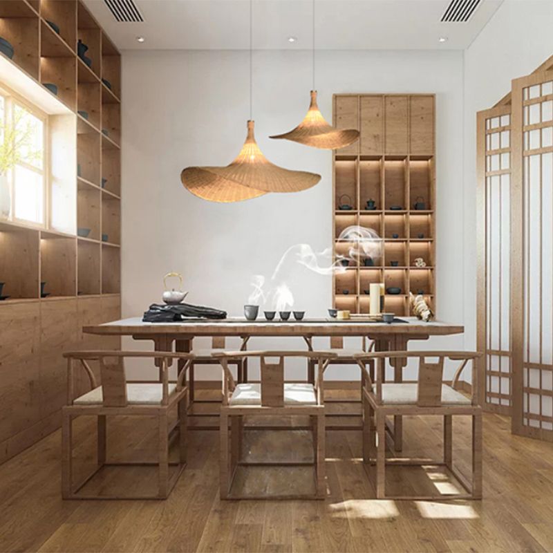 Cap Bamboo Pendant Ceiling Light Minimalist Style Beige Pendant Lighting Fixture