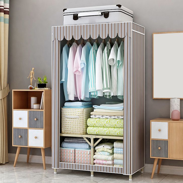 Contemporary Style Steel Wardrobe Cloth Rod Included Wardrobe Closet with Legs