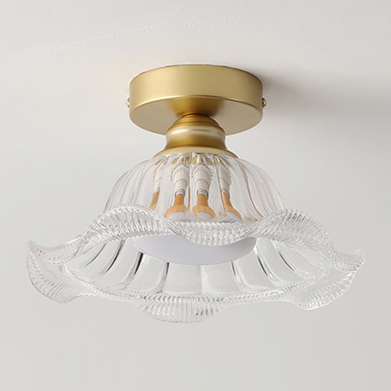Glass Flower Ceiling Mounted Fixture Simplicity Gold Semi Flush Light
