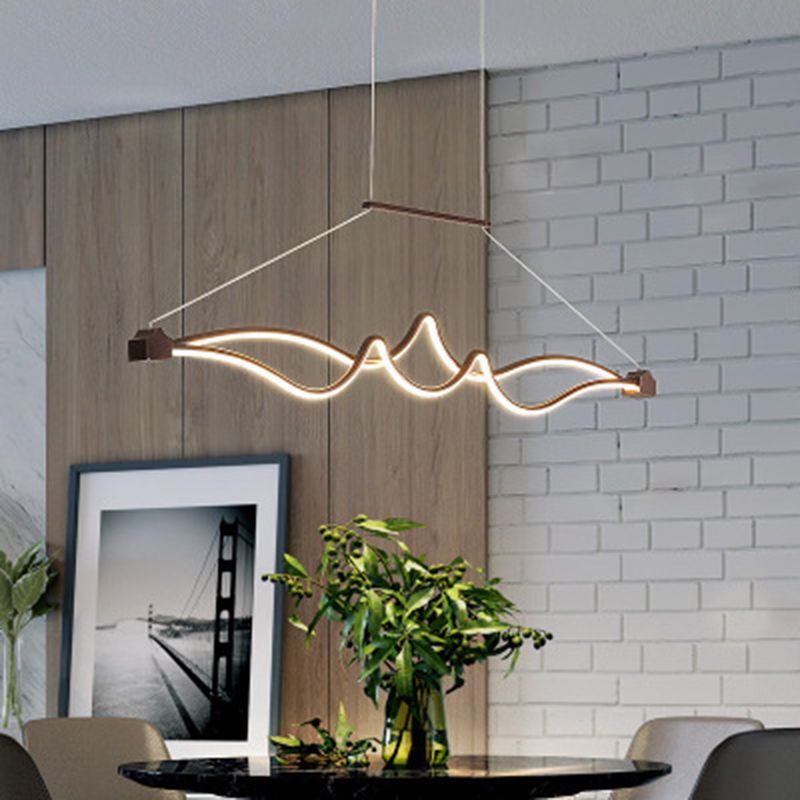Coffee Twisting Hanging Light Fixture Contemporary LED Acrylic Ceiling Pendant Light