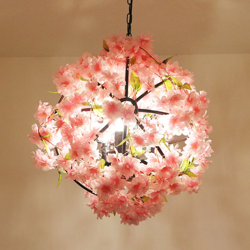 Pink Cherry Blossom Chandelier Farmhouse Metal Dining Room Suspension Light Fixture