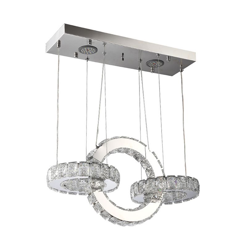Crystal Block Connecting Ring Chandelier Modernism LED Down Lighting Pendant in Chrome