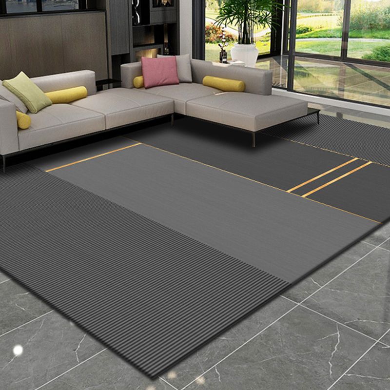 Dark Gray Stripe Area Rug Blended Modern Rug Stain Resistant Rug for Living Room