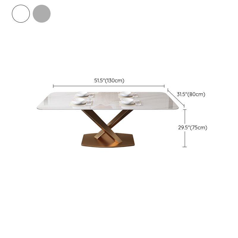 Traditional Luxury Pedestal Table Stainless Steel Base Rectangle Dinner Table for Home