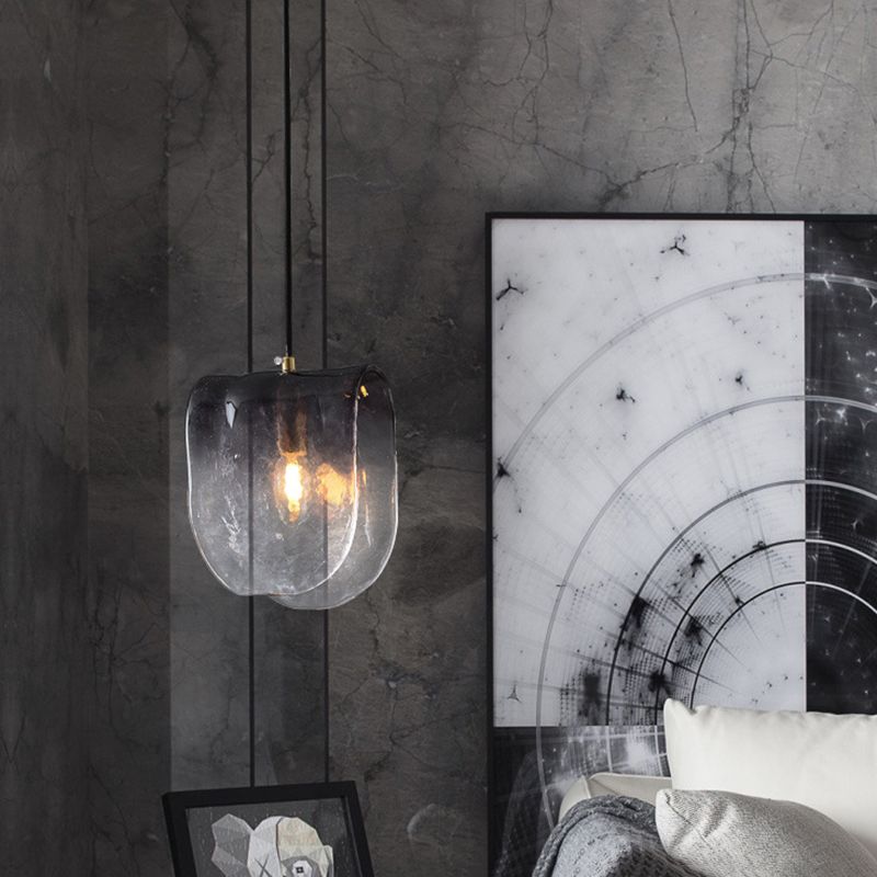 One-Light Unique Shape Cafe Hanging Light  Contemporary Gray Glass Drop Pendant