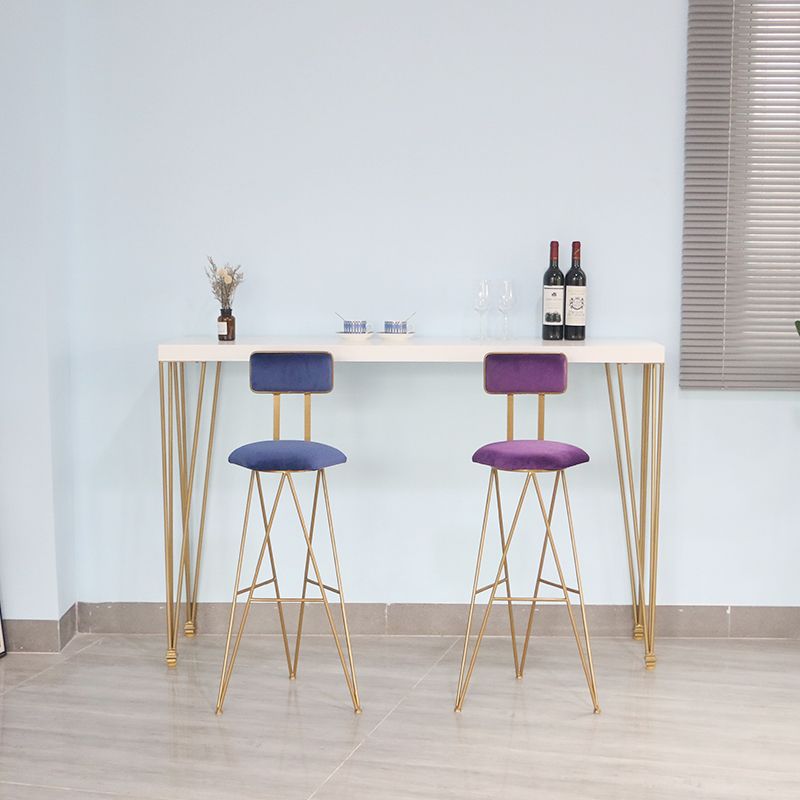 White Wood Top Counter Table Gold 4 Legs Industrial Bar Table for Dining Room