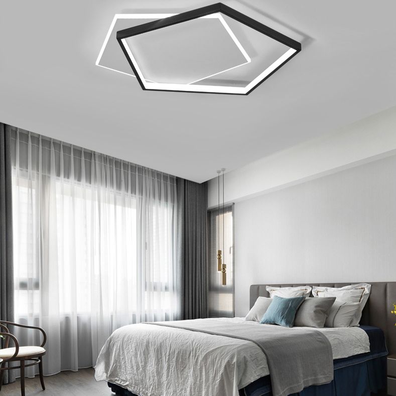 19.5" Wide Double Pentagonal LED Ceiling Light Aluminum Contemporary Flush Mount Lighting Fixture in Black + White