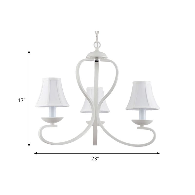 3/6/8 Lights Fabric Hanging Chandelier Traditional White Scalloped Living Room Pendant Light Fixture