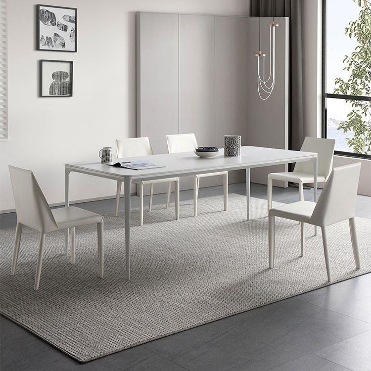 Modern White Sintered Stone Dining Set Standard Rectangle Dining Table Set with 4 Legs Base