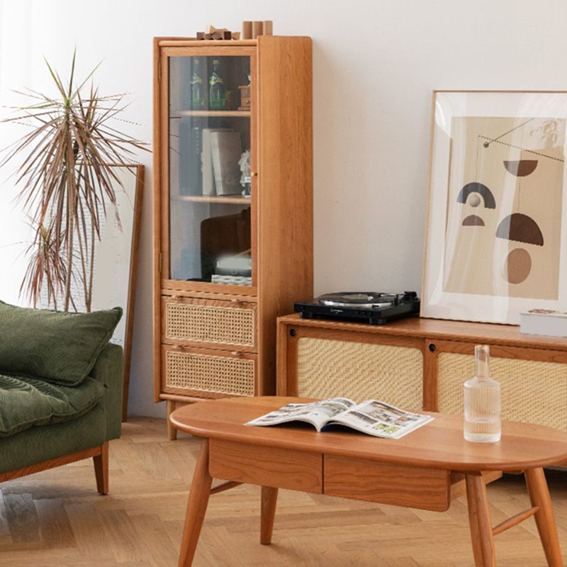 59" Tall Pine Wood Accent Cabinet Natural 1-Door Chest with 2-Drawer