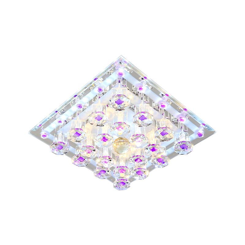Lámpara de techo cuadrada de cristal, luz LED de montaje empotrado púrpura contemporánea de 7"/9,5" W, luz blanca/cálida para pasillo
