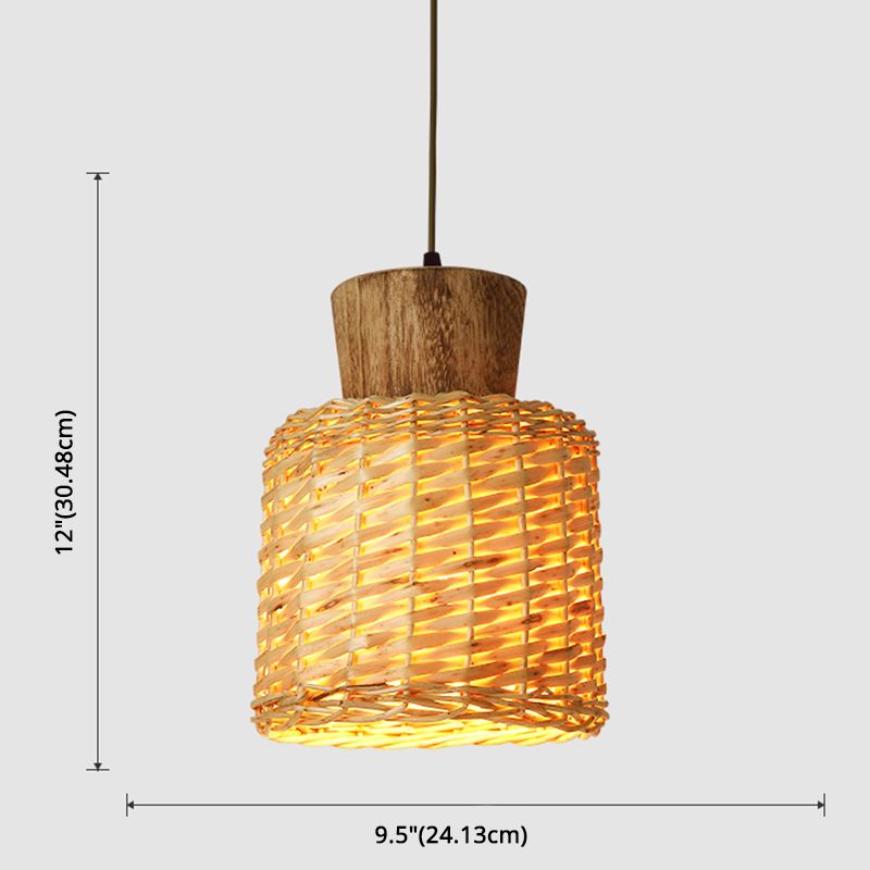 Asian Style Bamboo Weaving Pendant Light 1-Light Simplicity Wooden Hanging Lamp for Bedroom