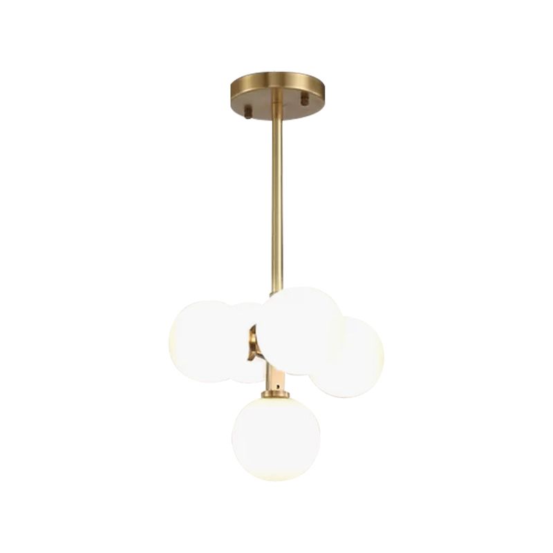 Brass Round Hanging Chandelier Modern 5 Heads White Frosted Galss LED Ceiling Pendant Light