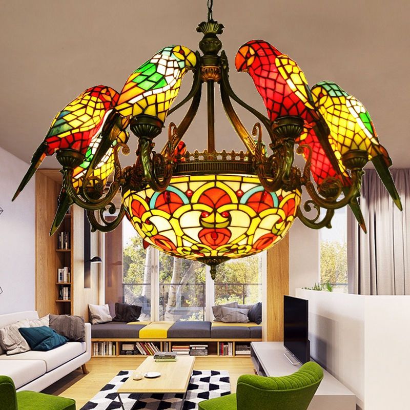 Tiffany Luxury Spoutnik Pendant Light Light Wroyd Fer Indor suspendu lampe avec une teinte en verre colorée