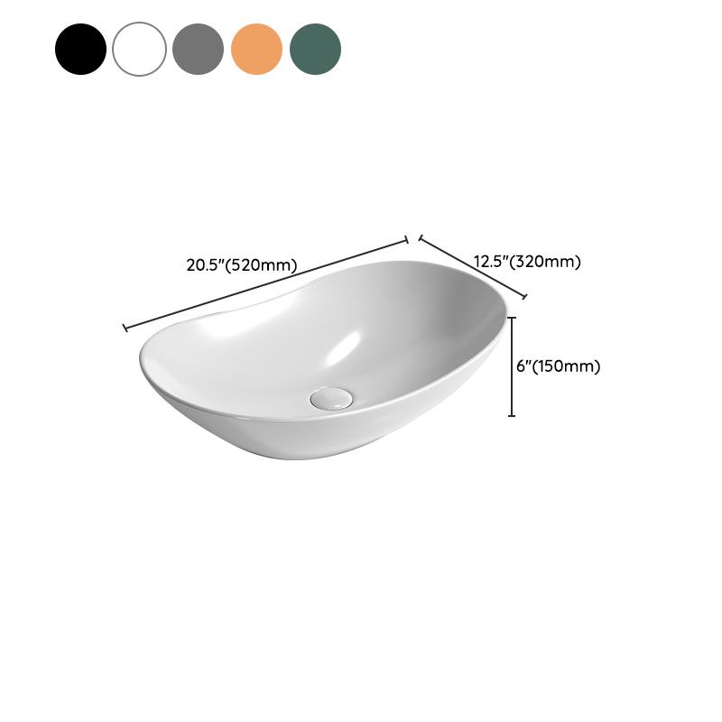Oval Porcelain Vessel Sink Modern Style Vessel Lavatory Sink with No Craftsmanship