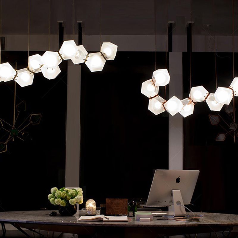 Post-modern DNA Structure Suspension Lamp Frosted Glass 8-Bulb Dinner Island Light in Gold