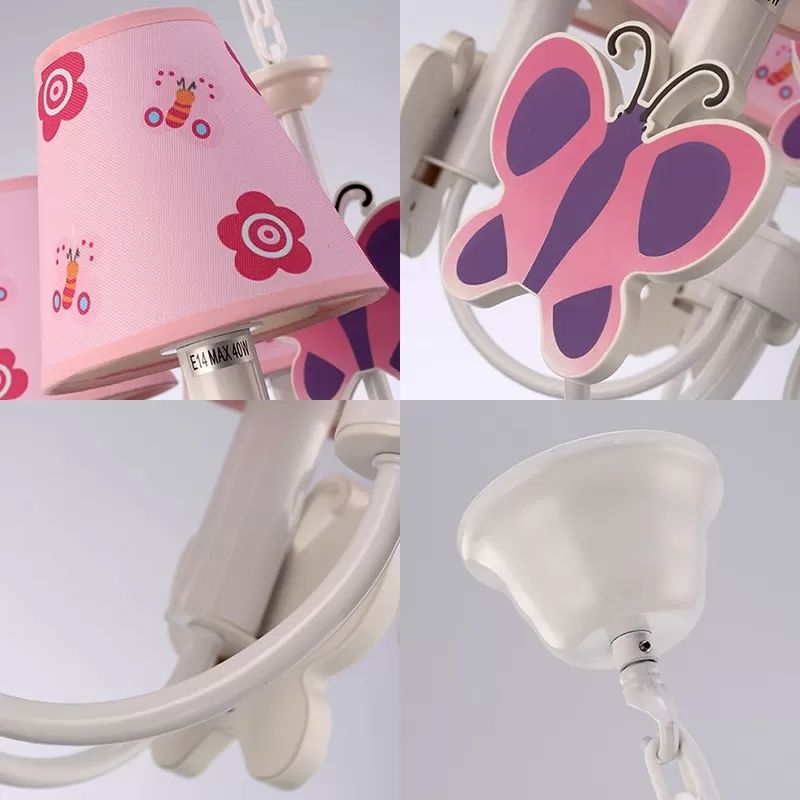 Chandelier rose pour la chambre des filles, lampe suspendue réglable avec une teinte en plastique effilée et un style moderne papillon
