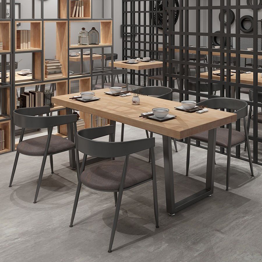 Pine Solid Wood Dining Table Rectangle Dining Table with Double Pedestal