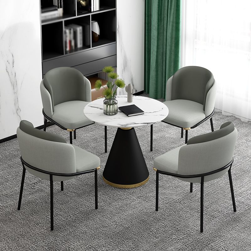 Glam Round Dinette Set 1/2/4/5 Pieces Black Dining Table Set with White Sintered Stone Top
