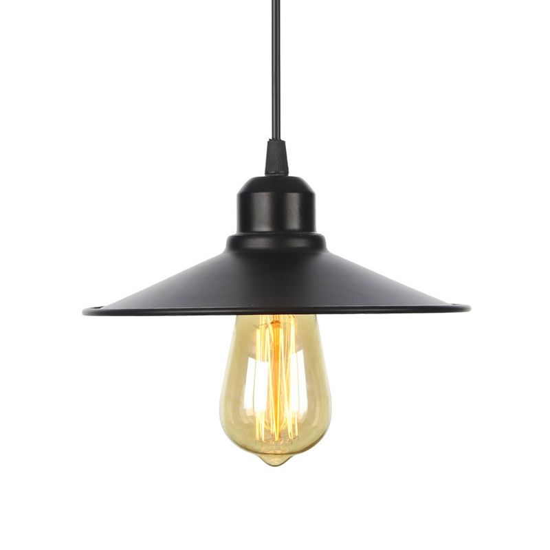 1 Head Ceiling Hang Lamp Rustic Living Room Pendant Light Kit with Flared/Scalloped/Horn Iron Shade in Black/White