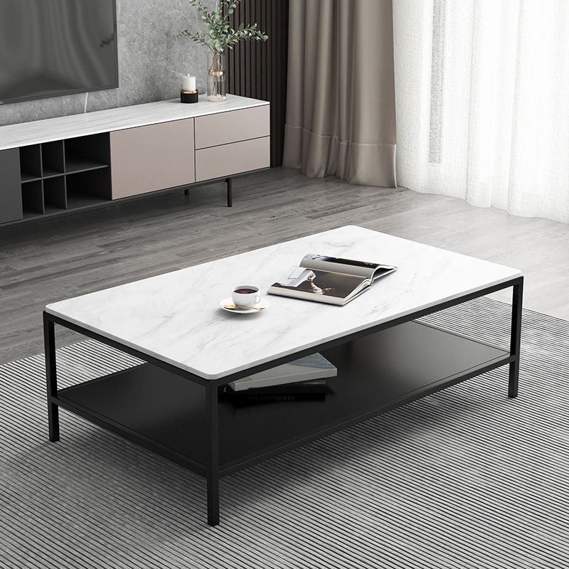 Rectangular Slate 4 Legs Coffee Cocktail Table with Storage Shelf