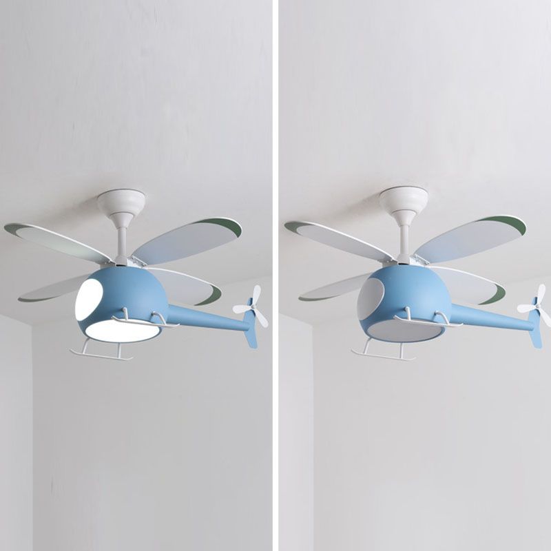 Kids Artistic LED Fan Light Wrought Iron Airplane Pendant Light with Acrylic Shade