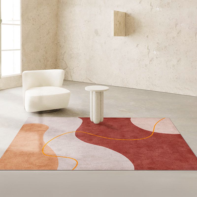 Apricot Tone Home Decoration Carpet Modern Color Block Printed Area Rug Polyester with Non-Slip Backing Rug