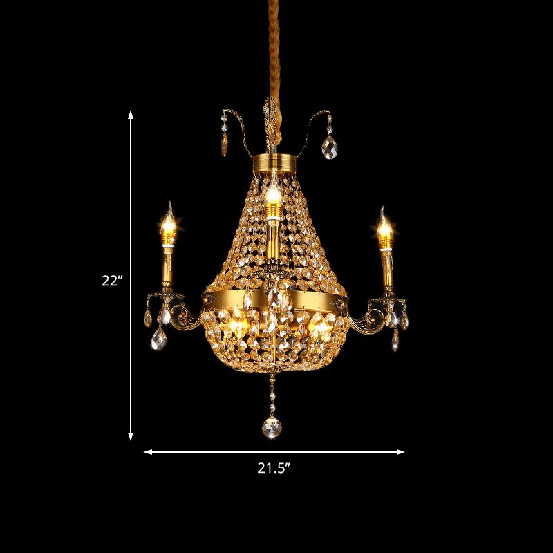 Candelabra Hanging Light Contemporary Metal 2/6/8 Lights Gold Chandelier Light with Crystal Strand, 27"/31" Wide
