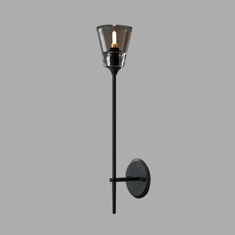 Conical Bathroom Wall Lamp Retro Clear Glass 1/2 Lights Black/Brass LED Wall Mount Lighting