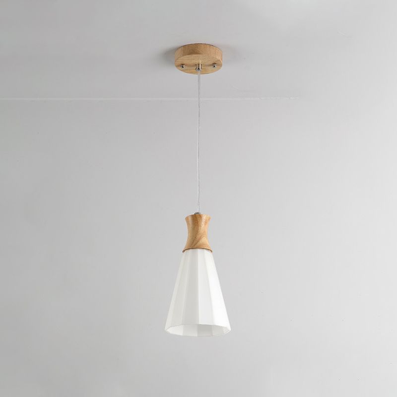 Cono sospeso a sospensione Light Nordic Milky Glass 1/3-Bulb Wood Suspension Lampada con baldacchino rotondo/lineare