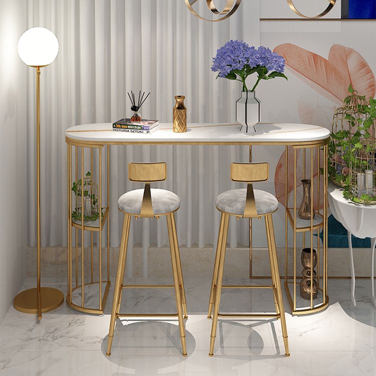 Oval Sintered Stone Bar Table Traditional Luxury Dining Table with Storage Shelves